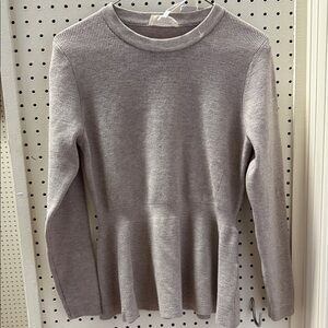 Ribbed Peplum Crewneck Sweatshirt in Light Gray